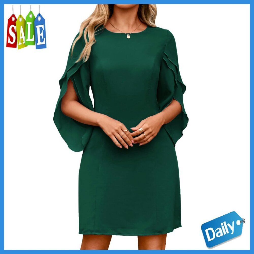 Chiffon Cocktail Dress with Flutter Sleeves, Formal Wedding Guest - Picture 1 of 8